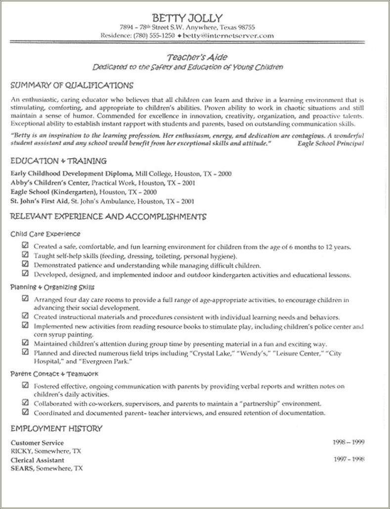 Examples Of Resume With Little Experience