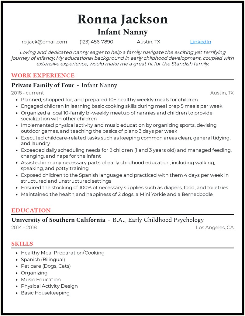 Examples Of Resumes For A Nanny Job