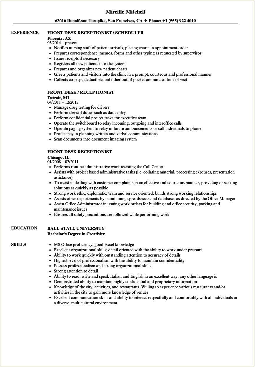 Examples Of Resumes For Clerical Positions