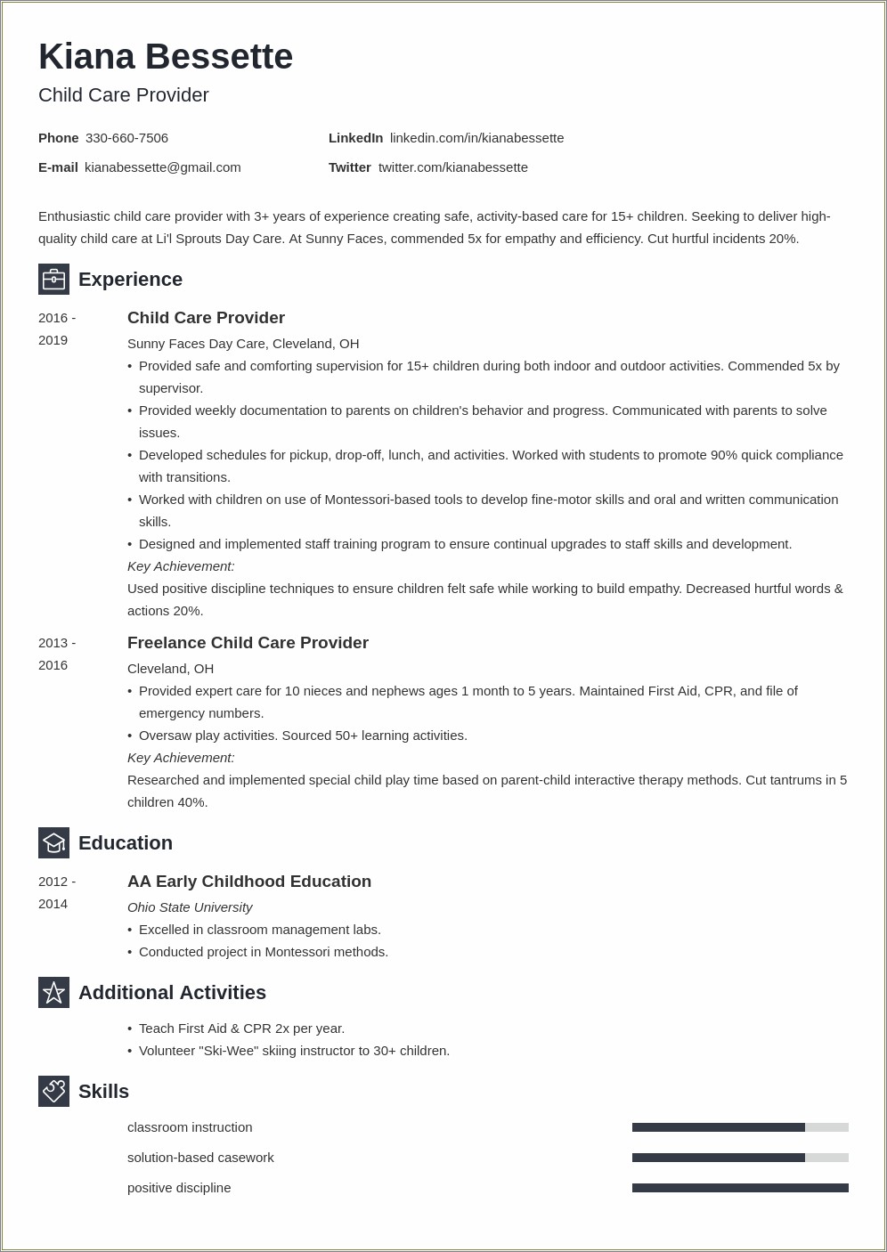 Examples Of Resumes For Daycare Workers