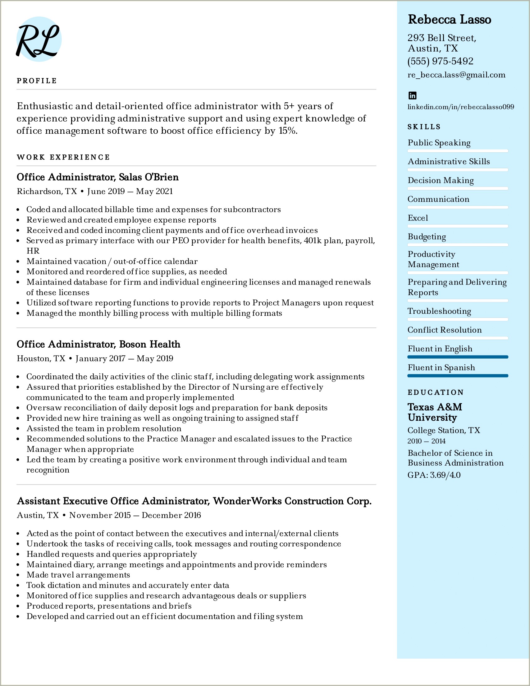 Examples Of Resumes For Educational Administrators