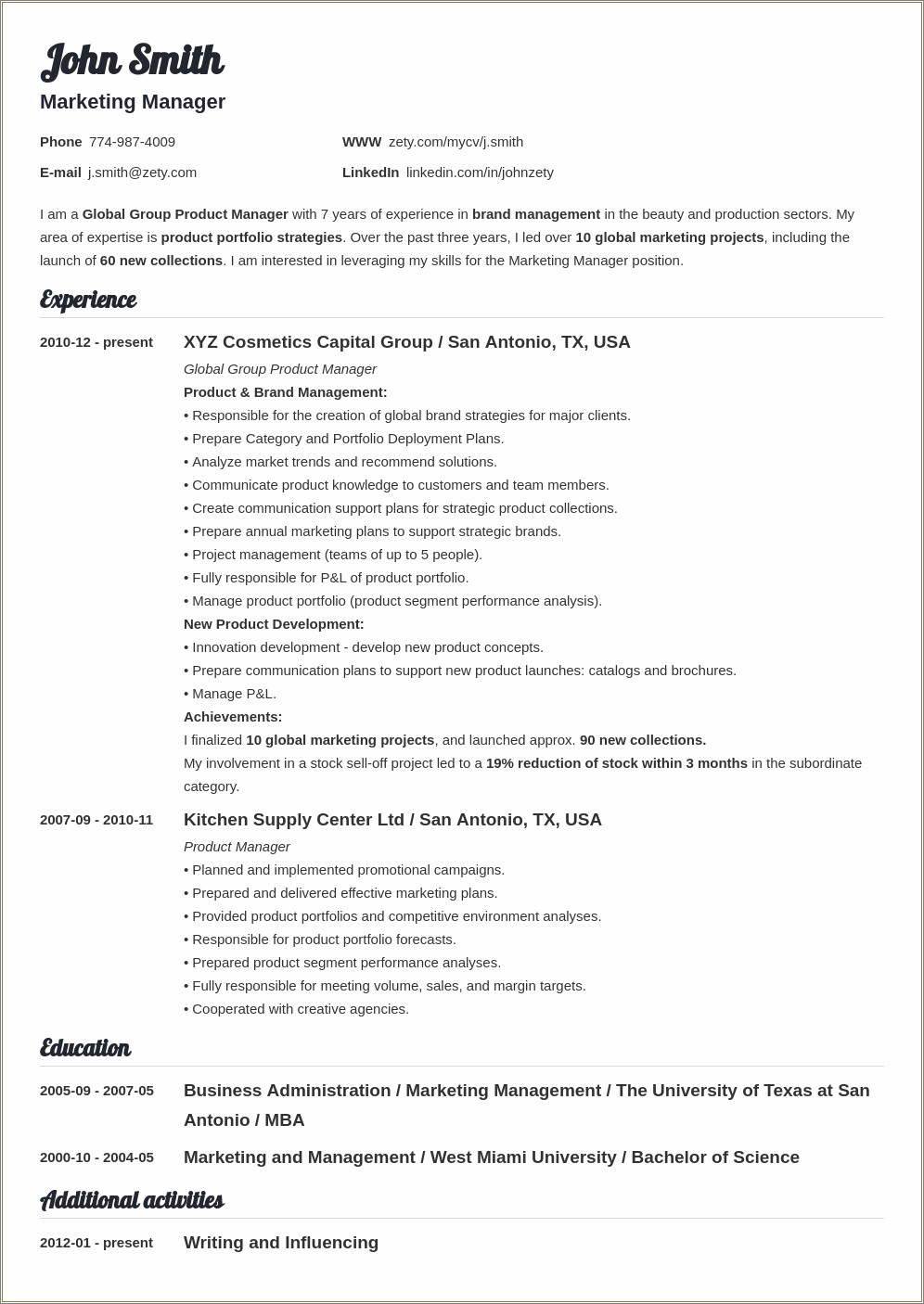 Examples Of Resumes For Higher Education