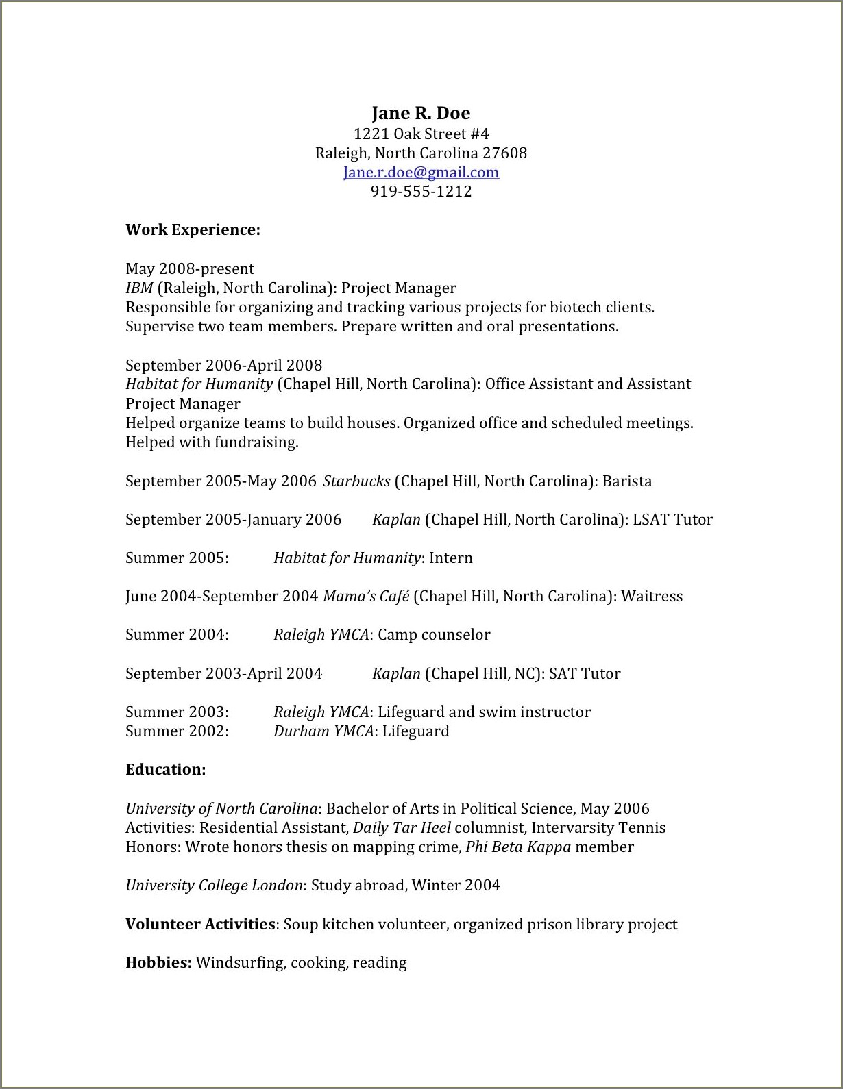 Examples Of Resumes For Law School Application