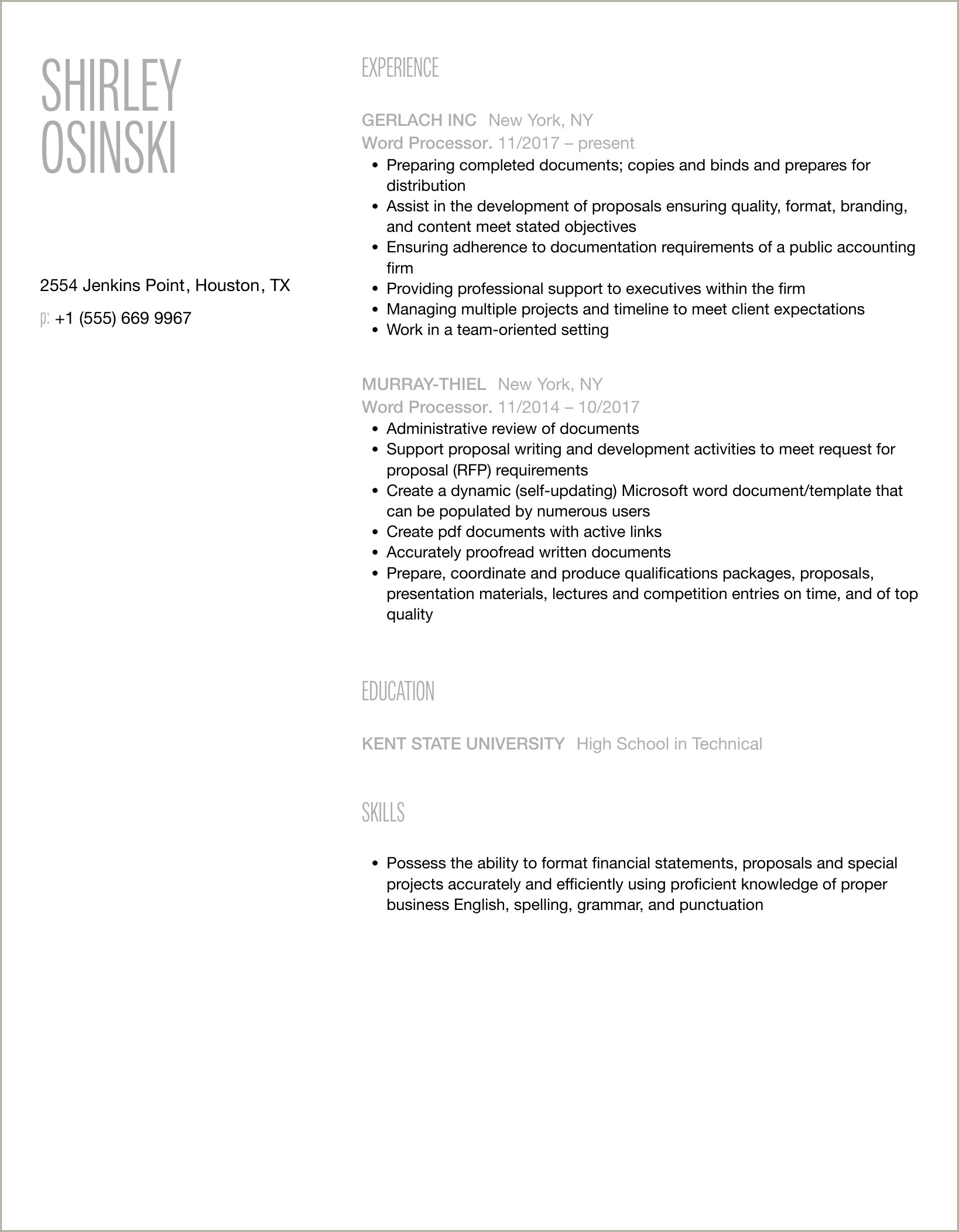 Examples Of Resumes For Legal Word Processor
