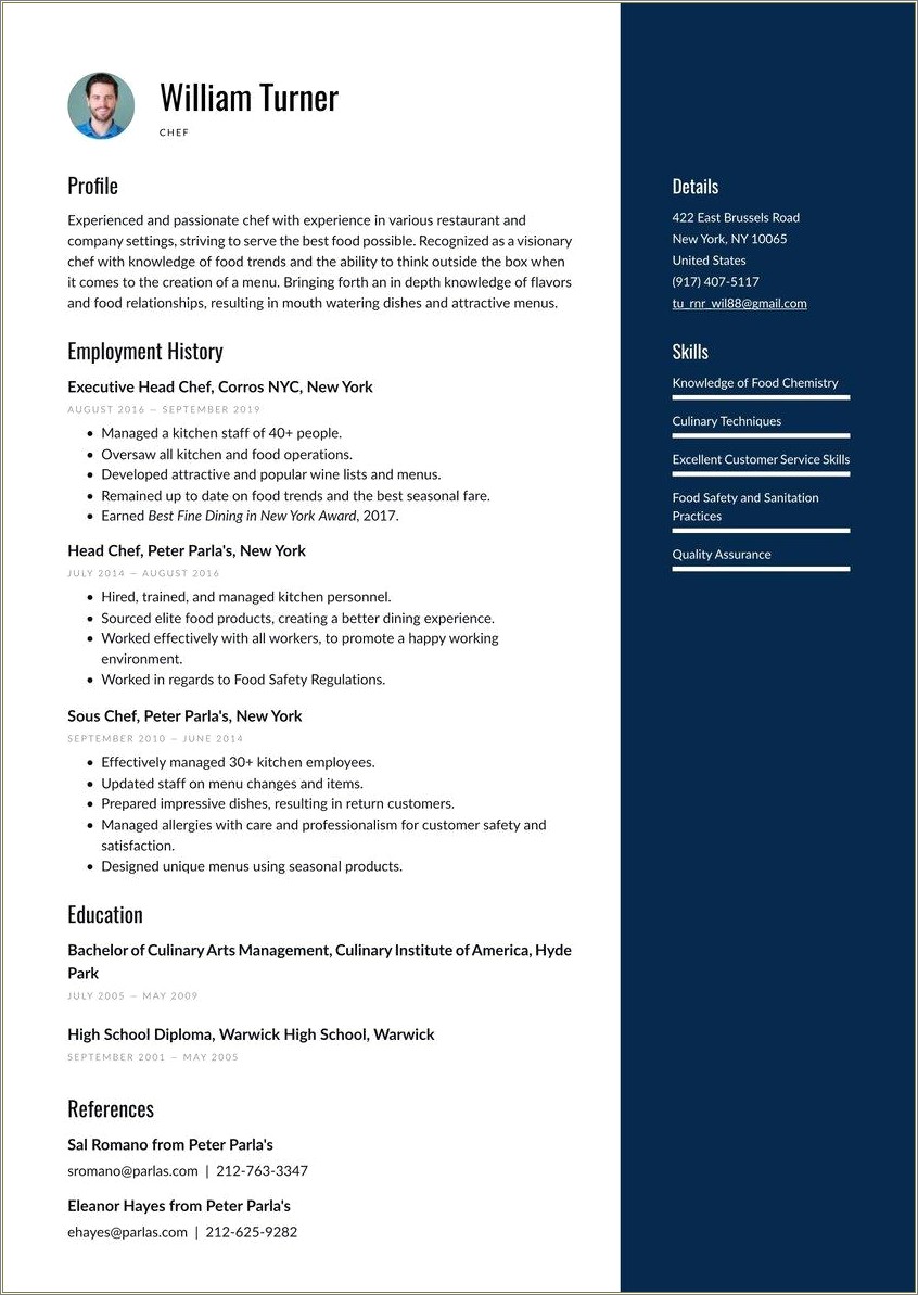 Examples Of Resumes For Line Cooks
