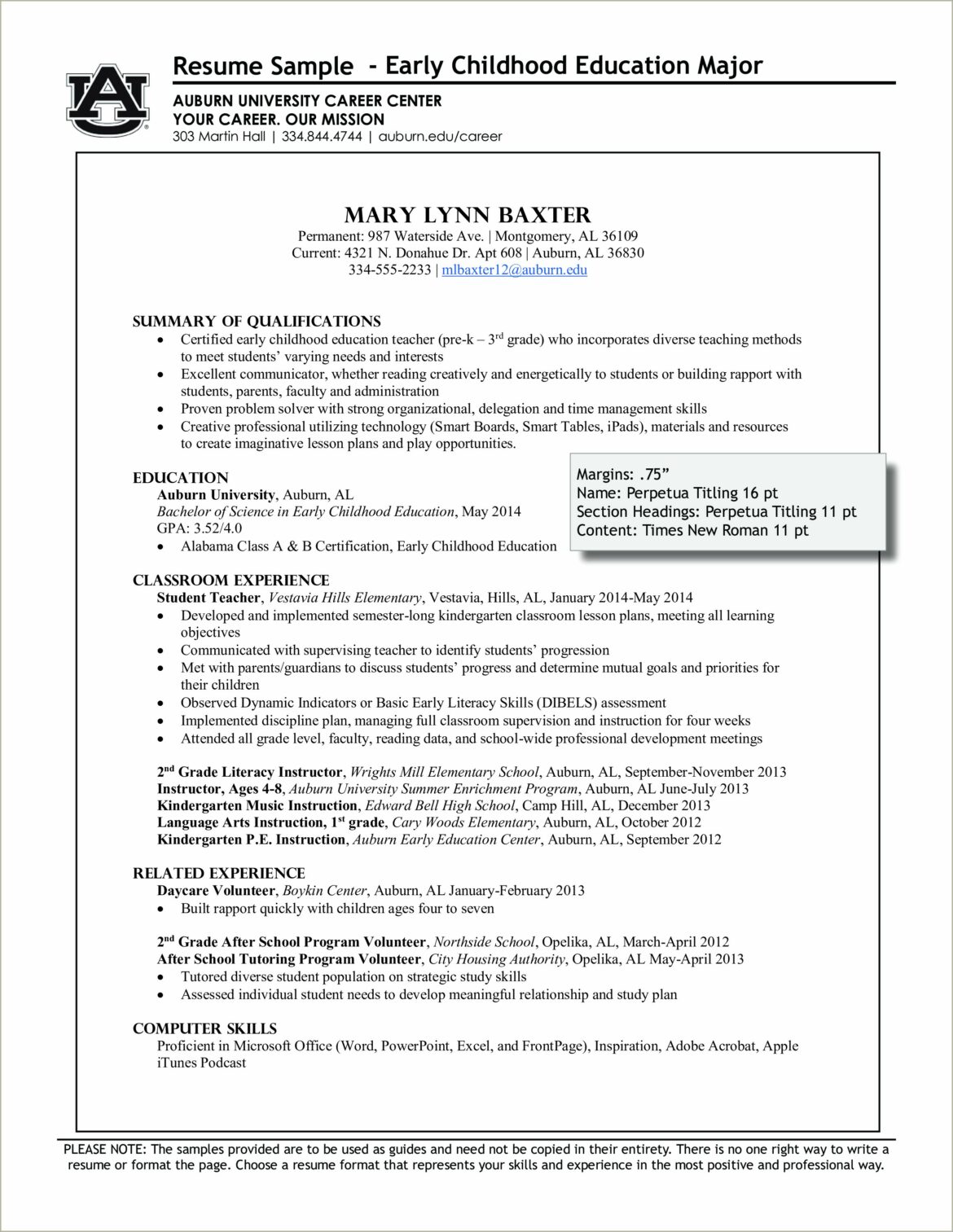 Examples Of Resumes For Preschool Workers