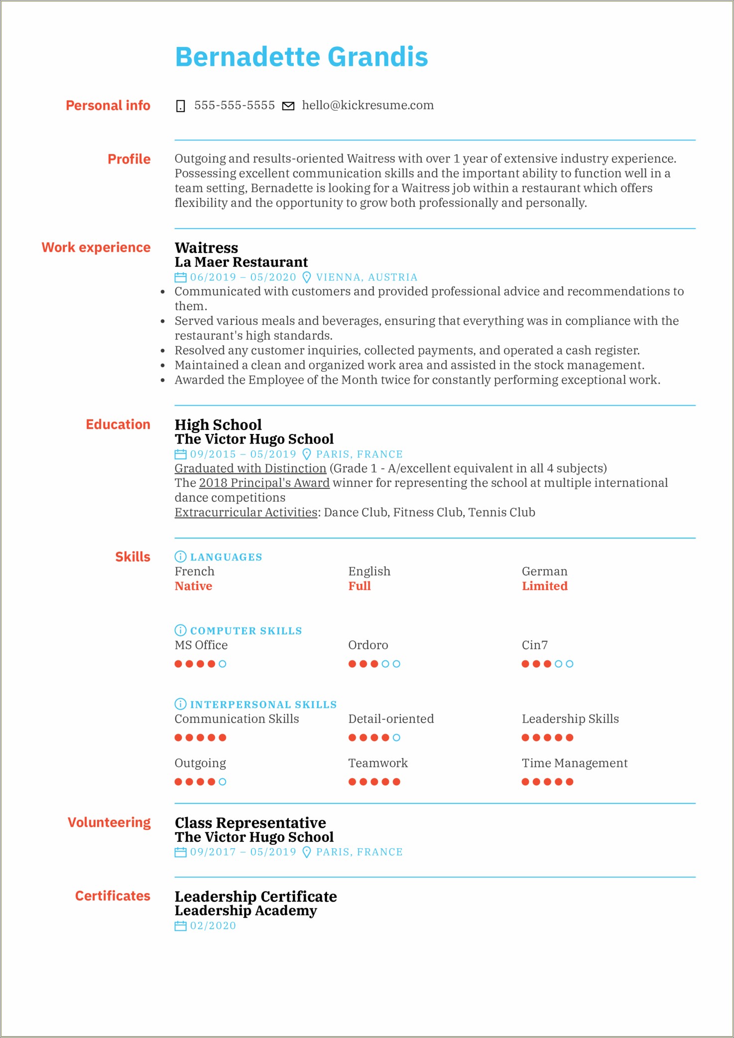 Examples Of Resumes For Restaurants Hostess