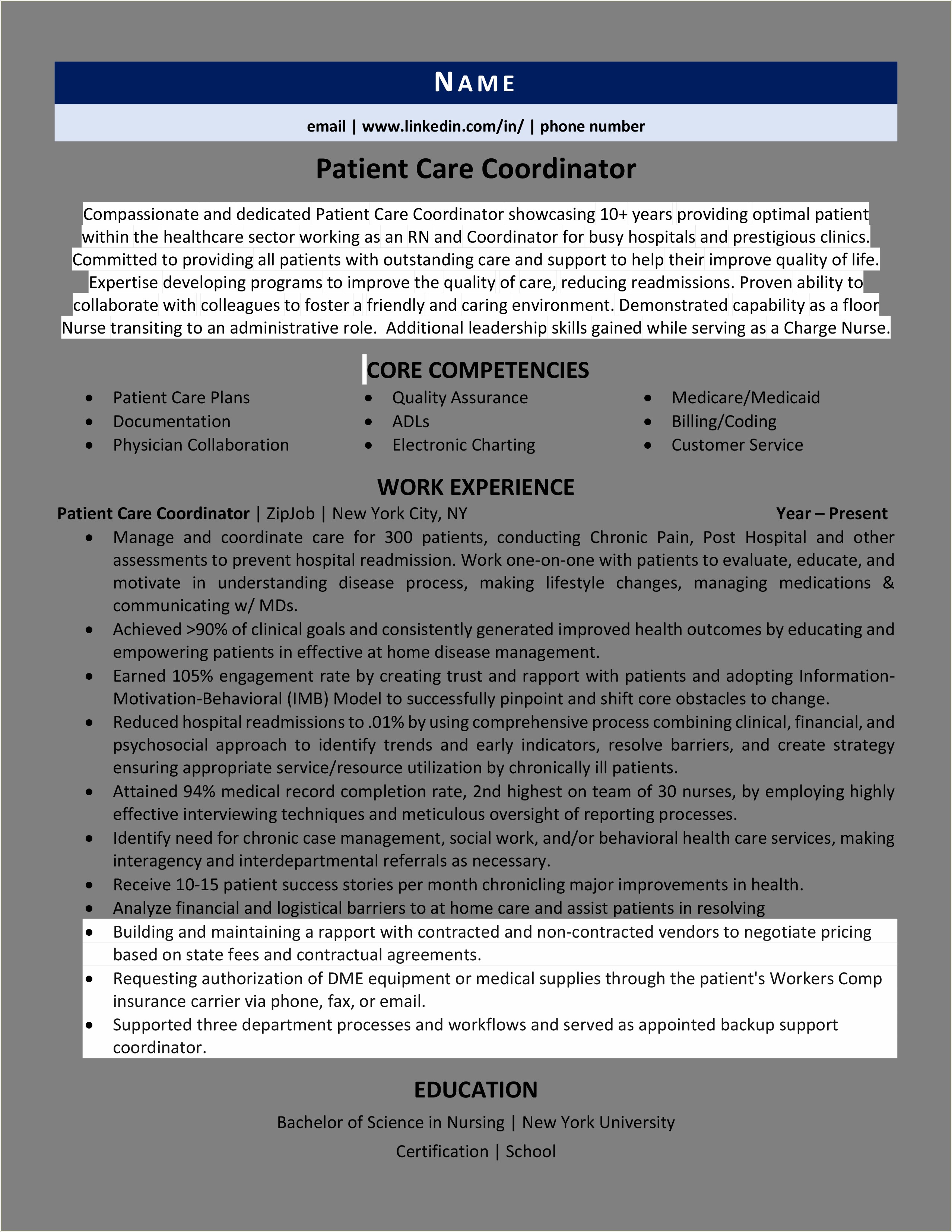 Examples Of Resumes In The Health Field