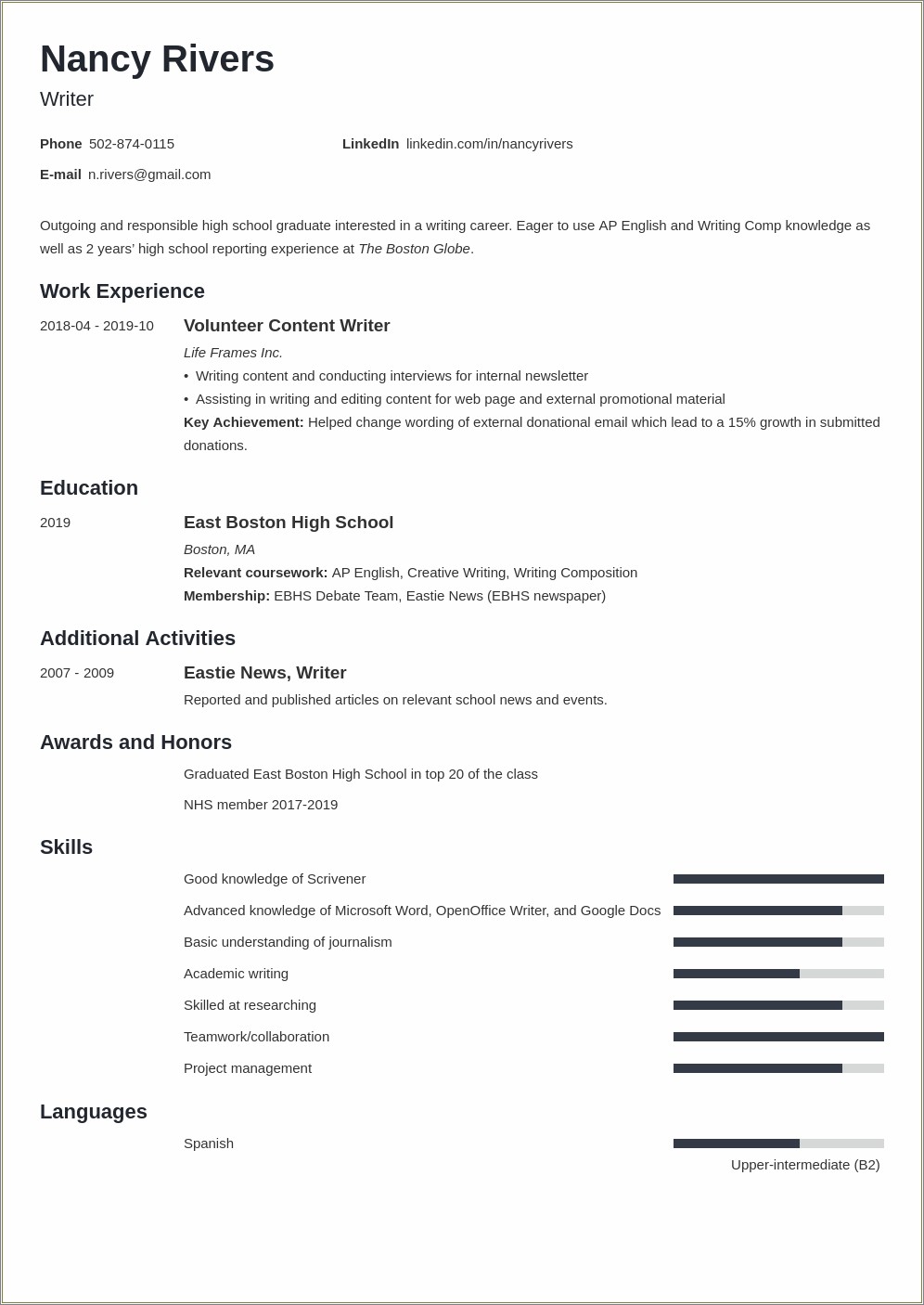 Examples Of Resumes Of School After College