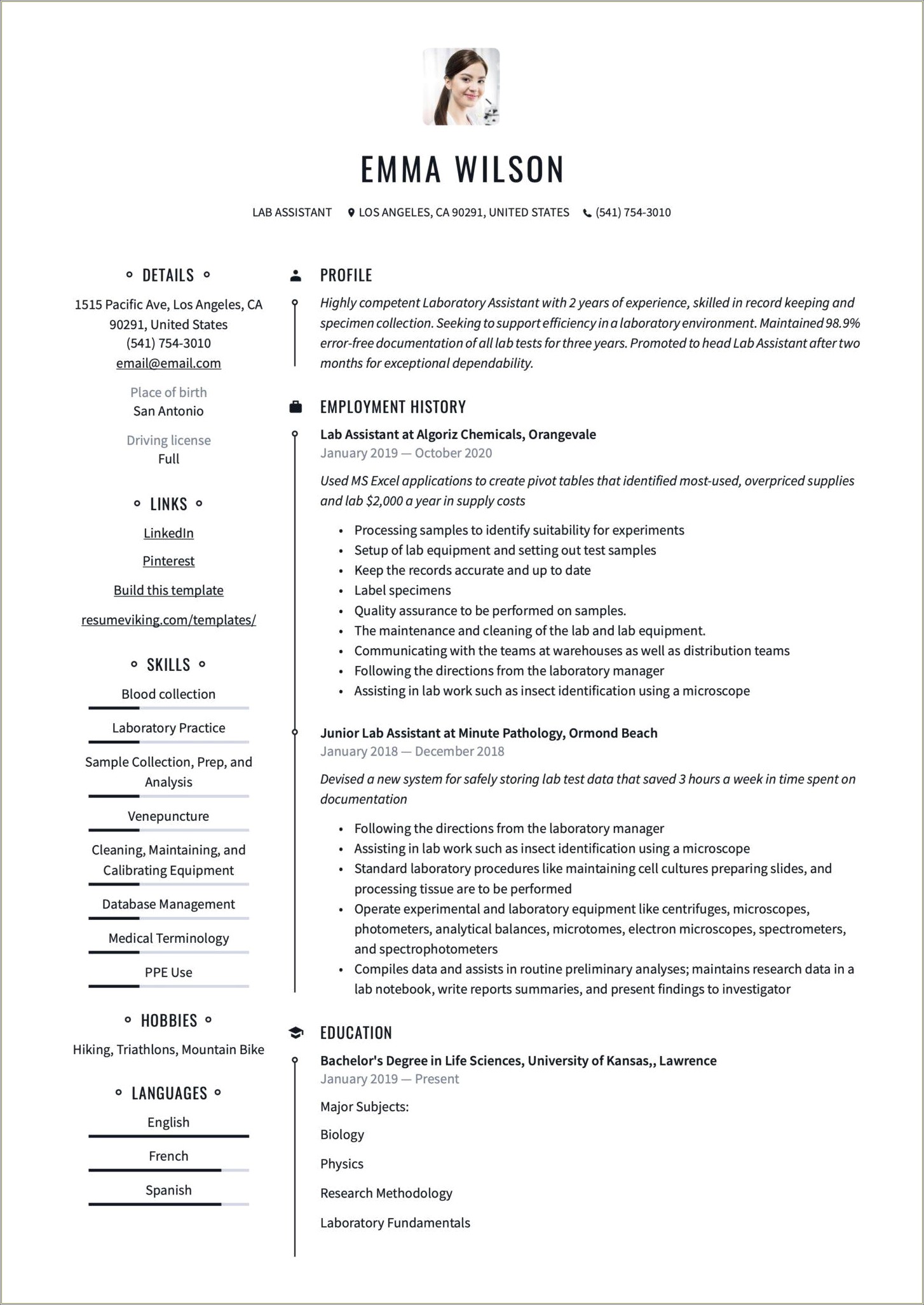 Examples Of Resumes R For Lab Assistant