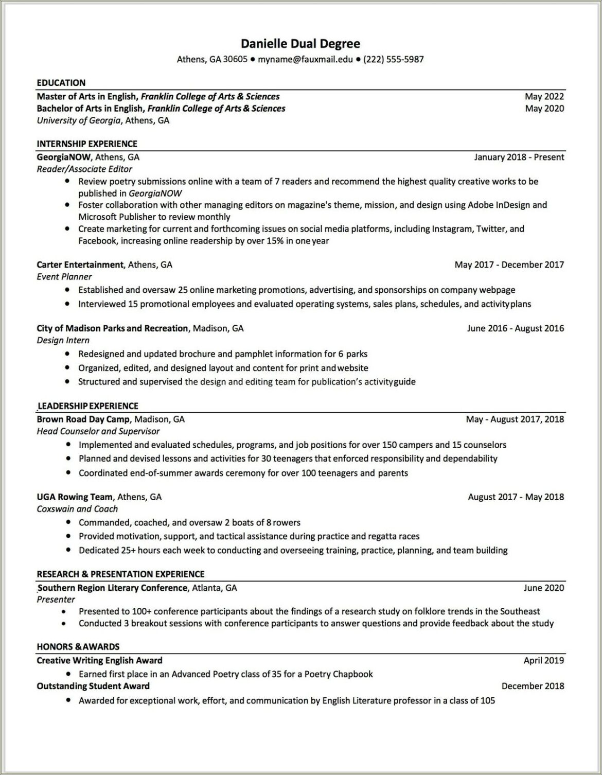 Examples Of Resumes With Leadership Experience