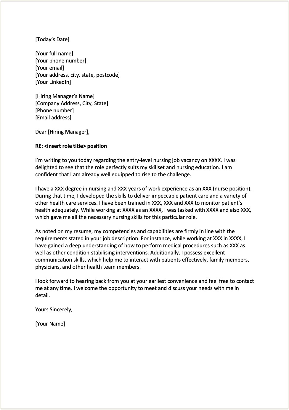 Examples Of Rn Resume Cover Letters