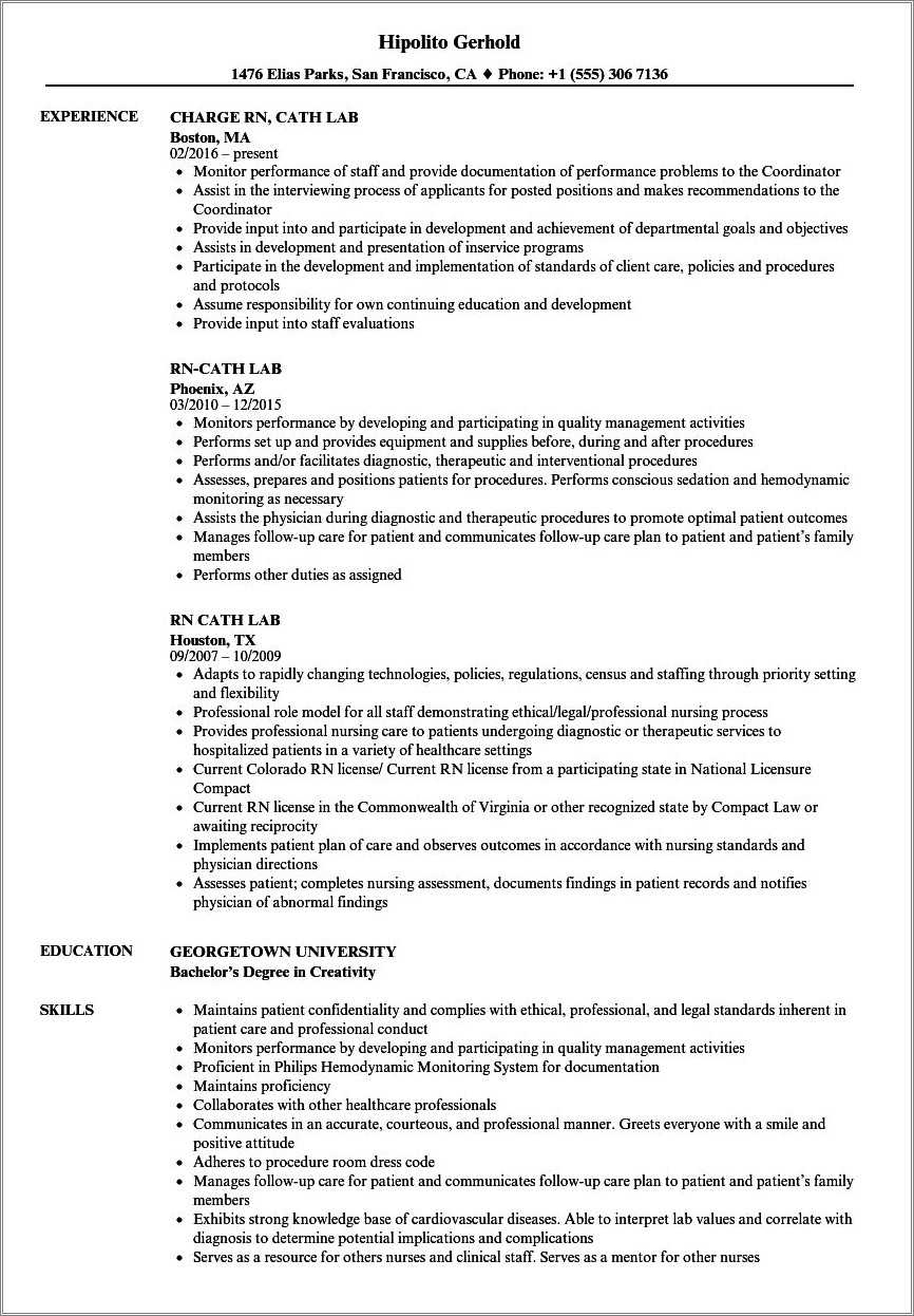 Examples Of Rn Resumes In Cardiology