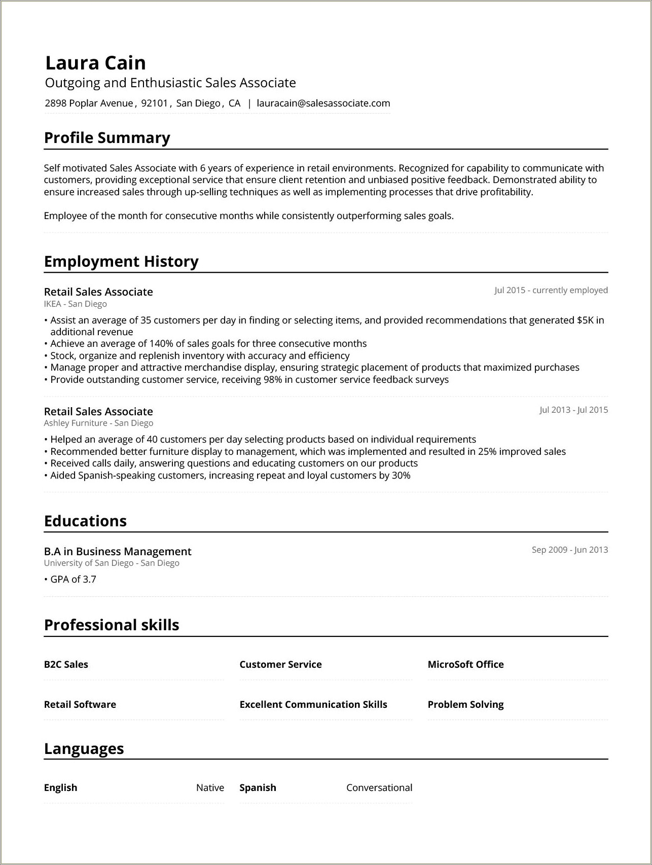 Examples Of Sale Summary For Resume