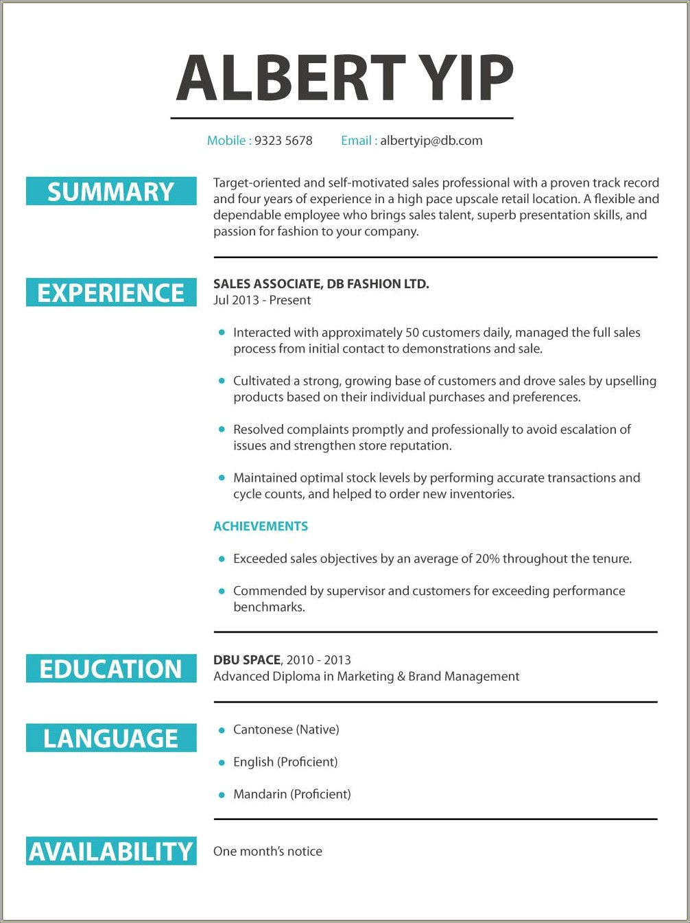 Examples Of Sales Summary For Resume