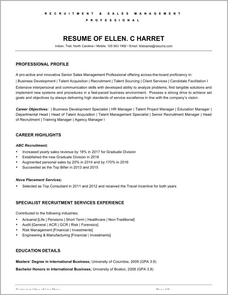 Examples Of Short Objectives On A Resume