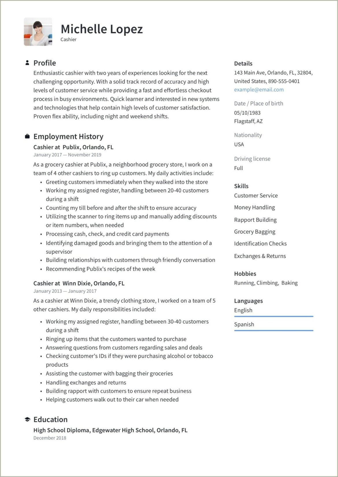 Examples Of Skills In A Resume For Cahsier