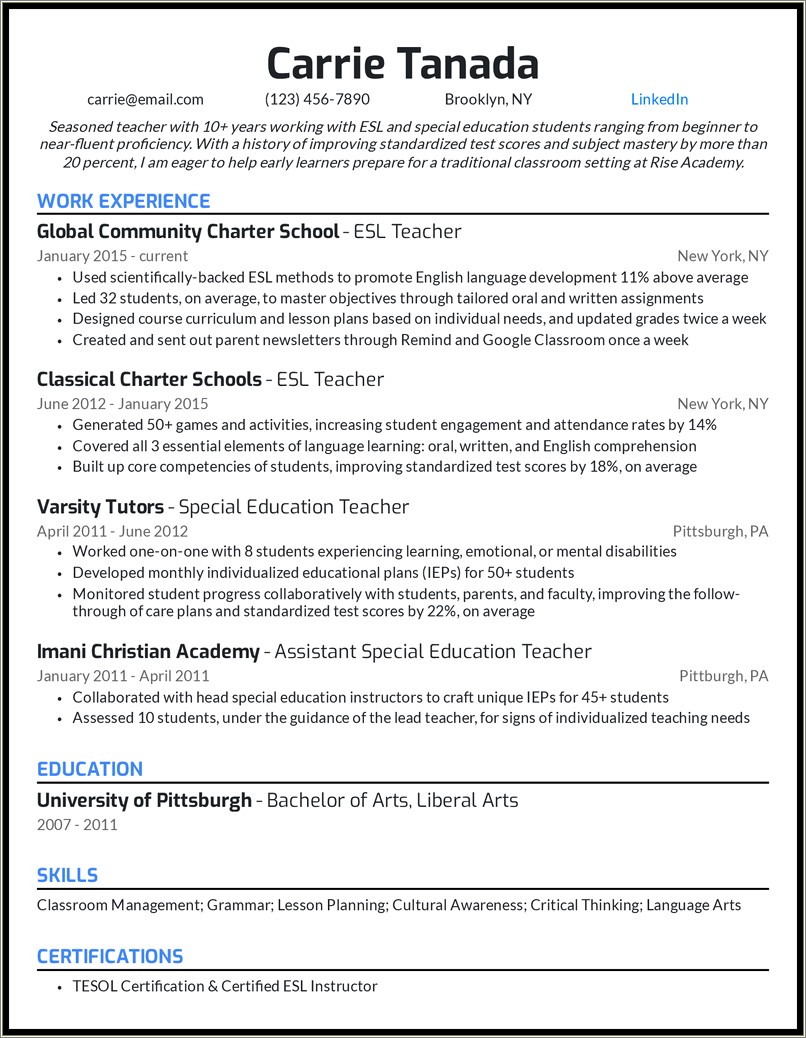 Examples Of Special Teacher Aide Classic Resume