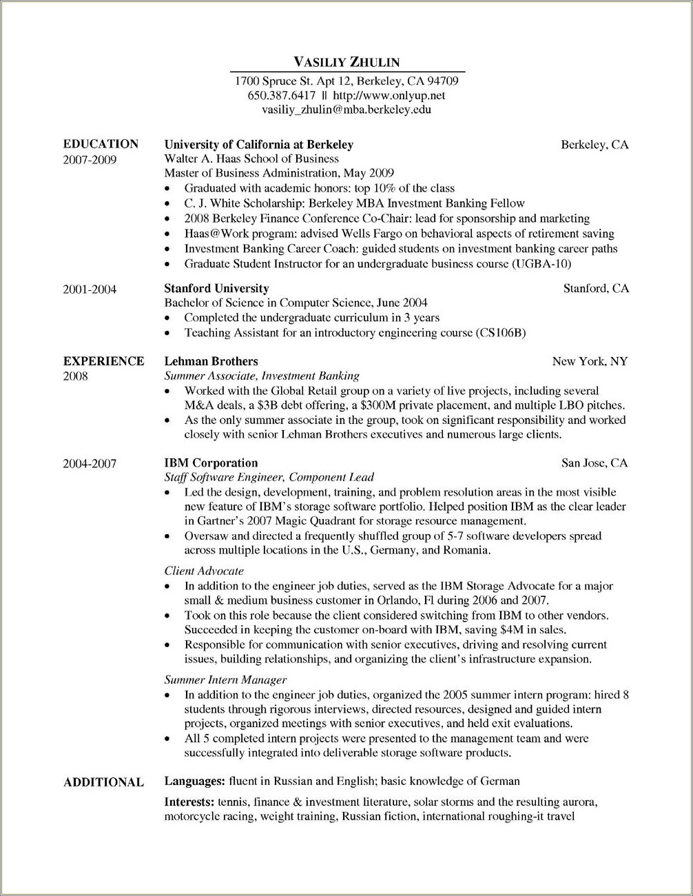 Examples Of Standard Resumes Showing Dates