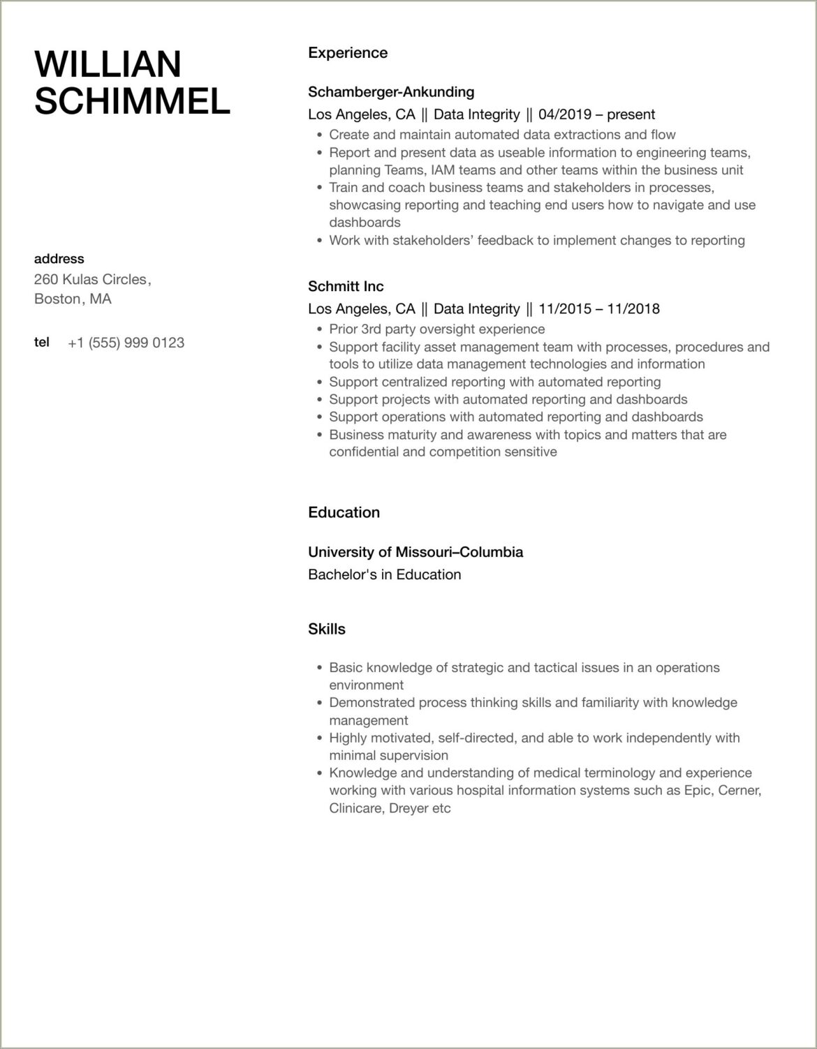 Examples Of Statemnts Of Integrity On A Resume