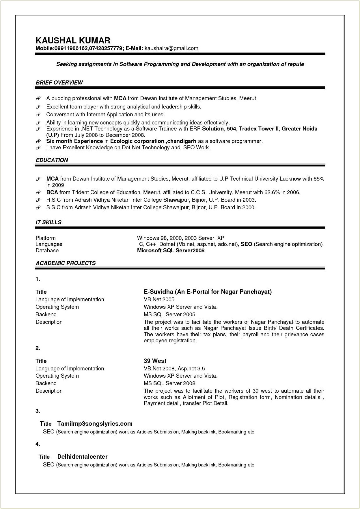 Examples Of Strong Headline For Resume
