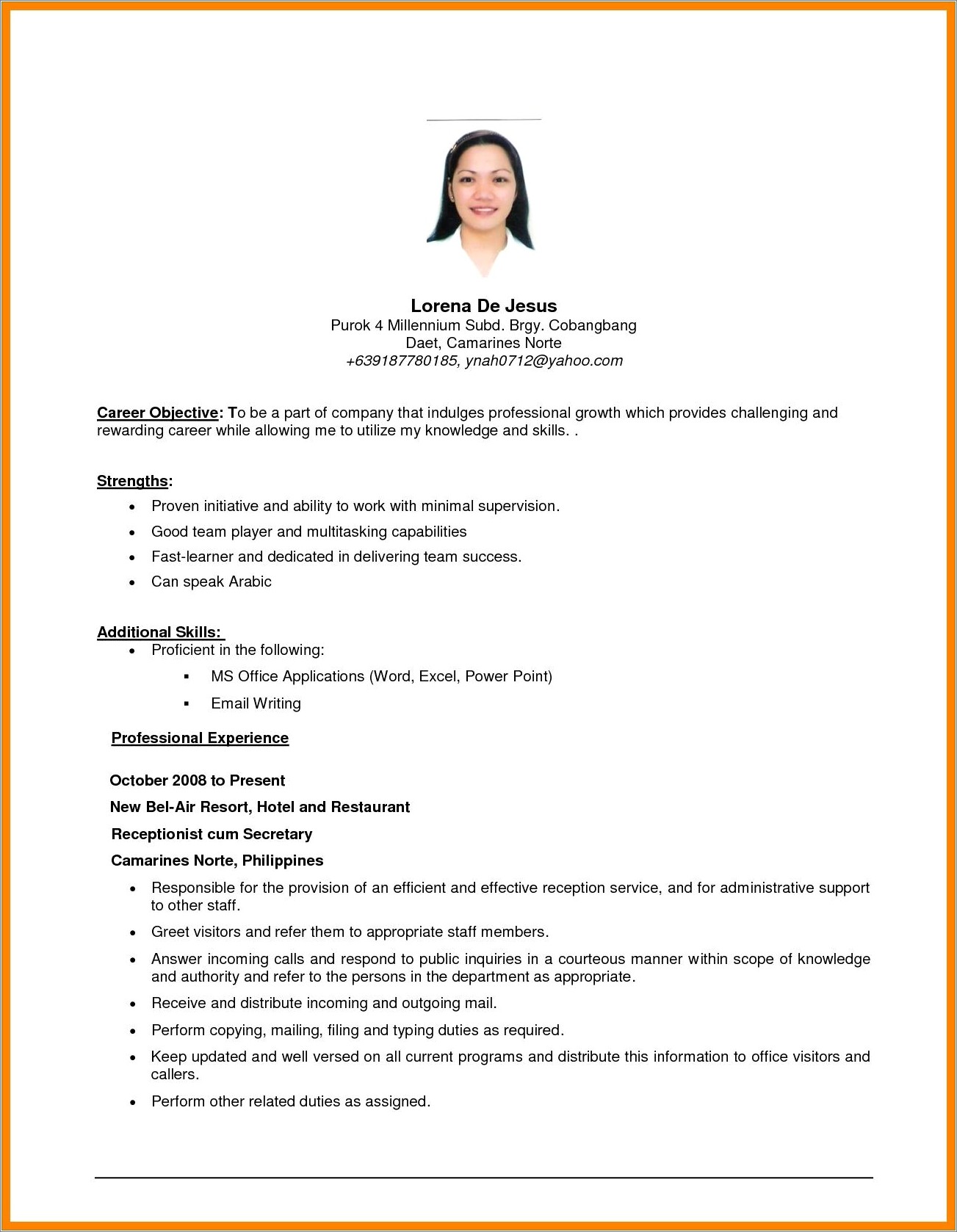 Examples Of Strong Objective For Resume