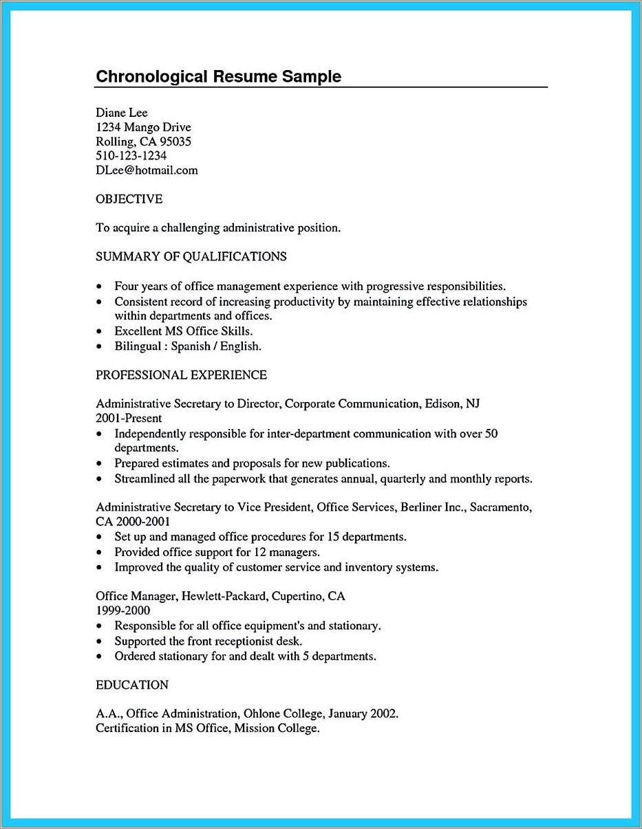 Examples Of Summary 0n Resume In College