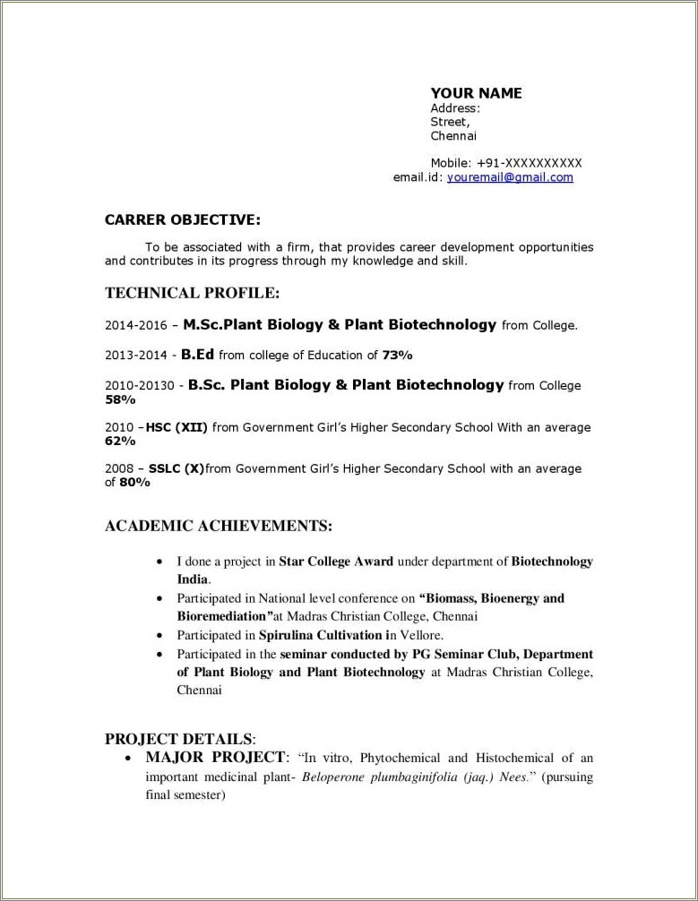 Examples Of Summary For Resume Biotech