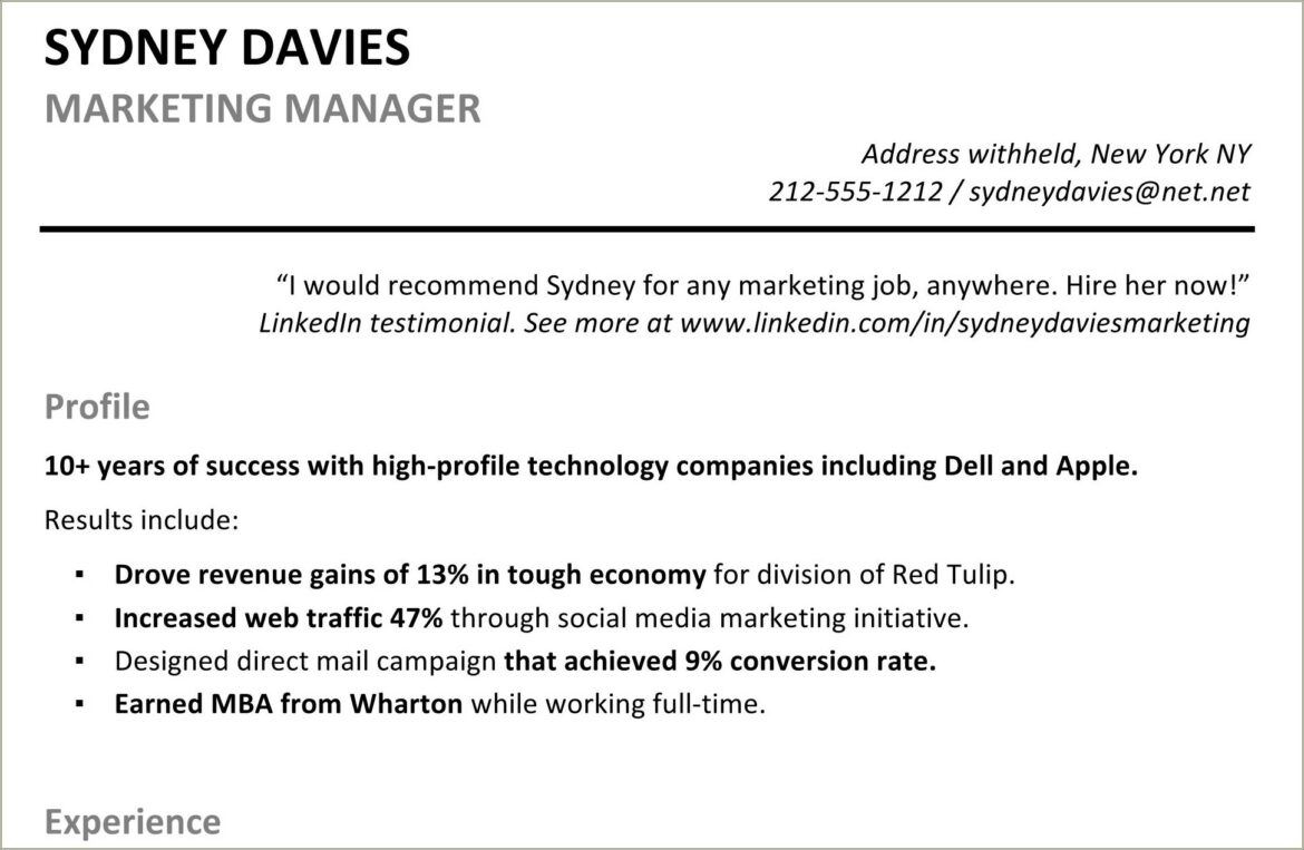 Examples Of Summary Statement On Resume