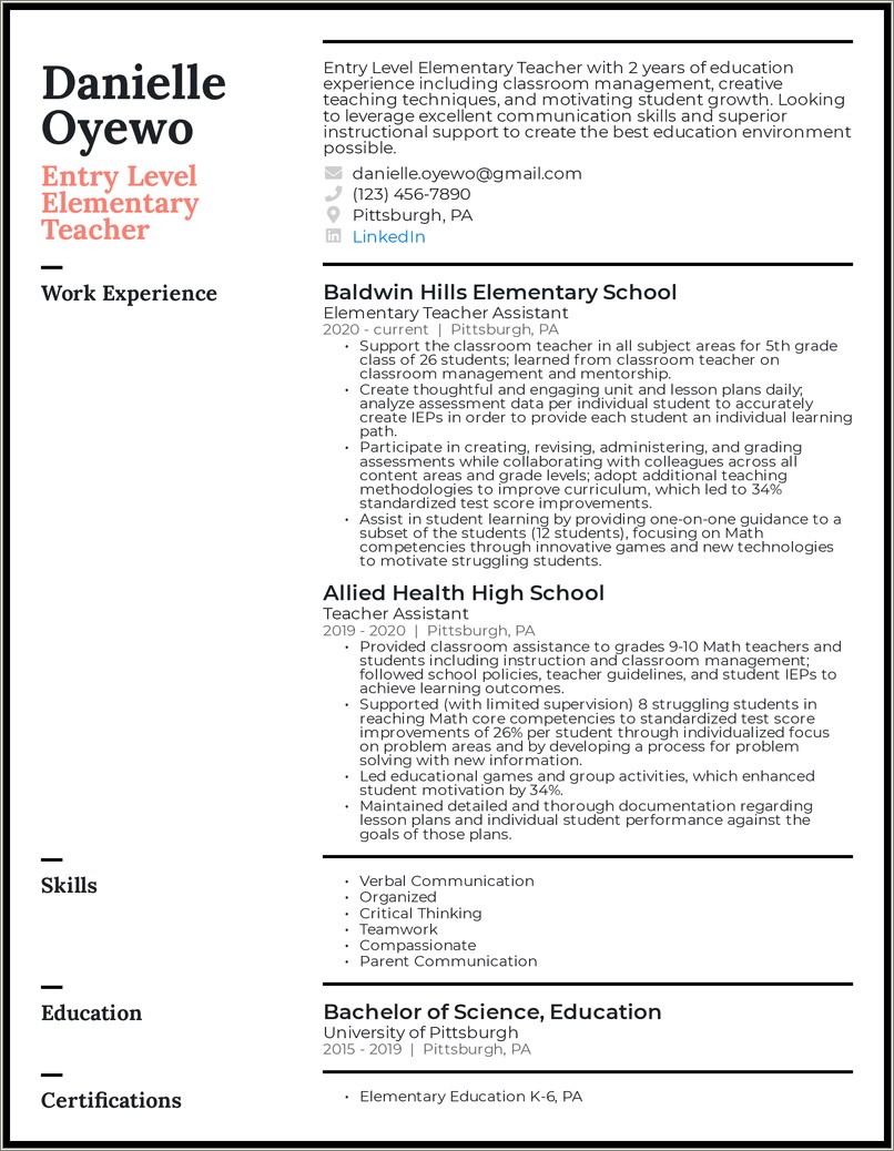 Examples Of Teacher Resumes In Canada