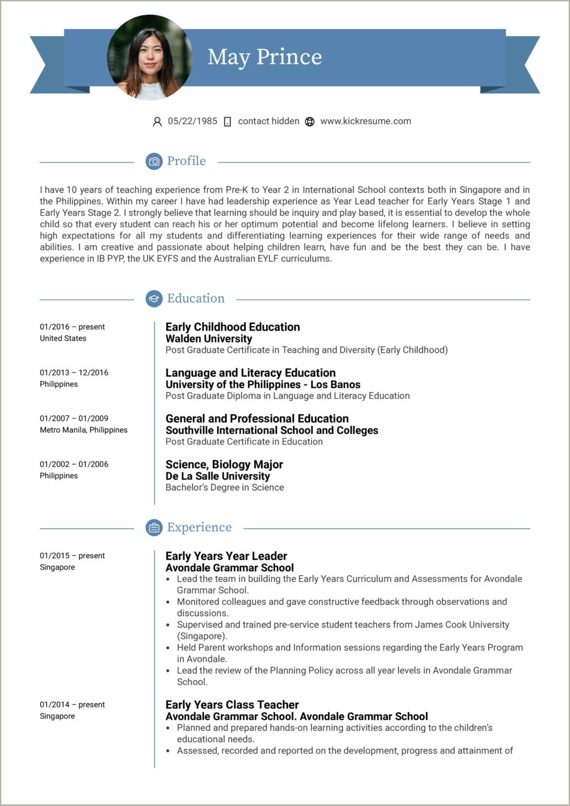 Examples Of Teaching Resumes With A Masters Degree