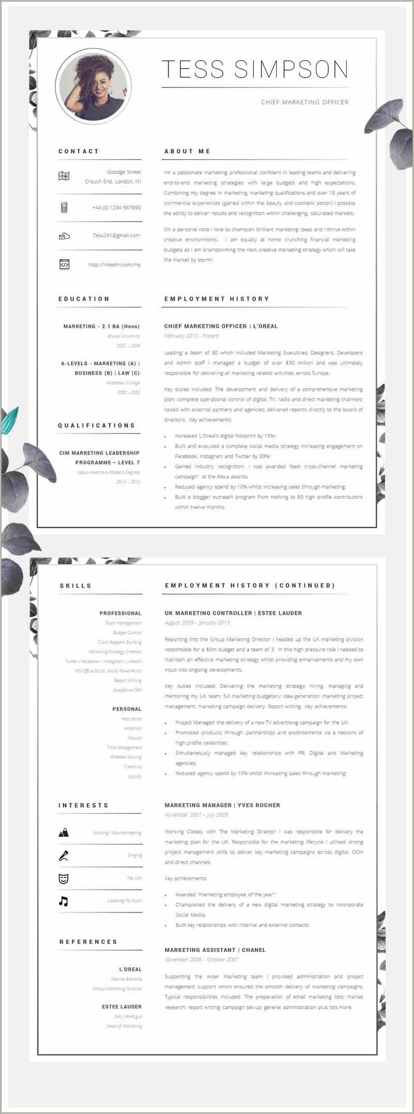 Examples Of The About Me Section On Resumes
