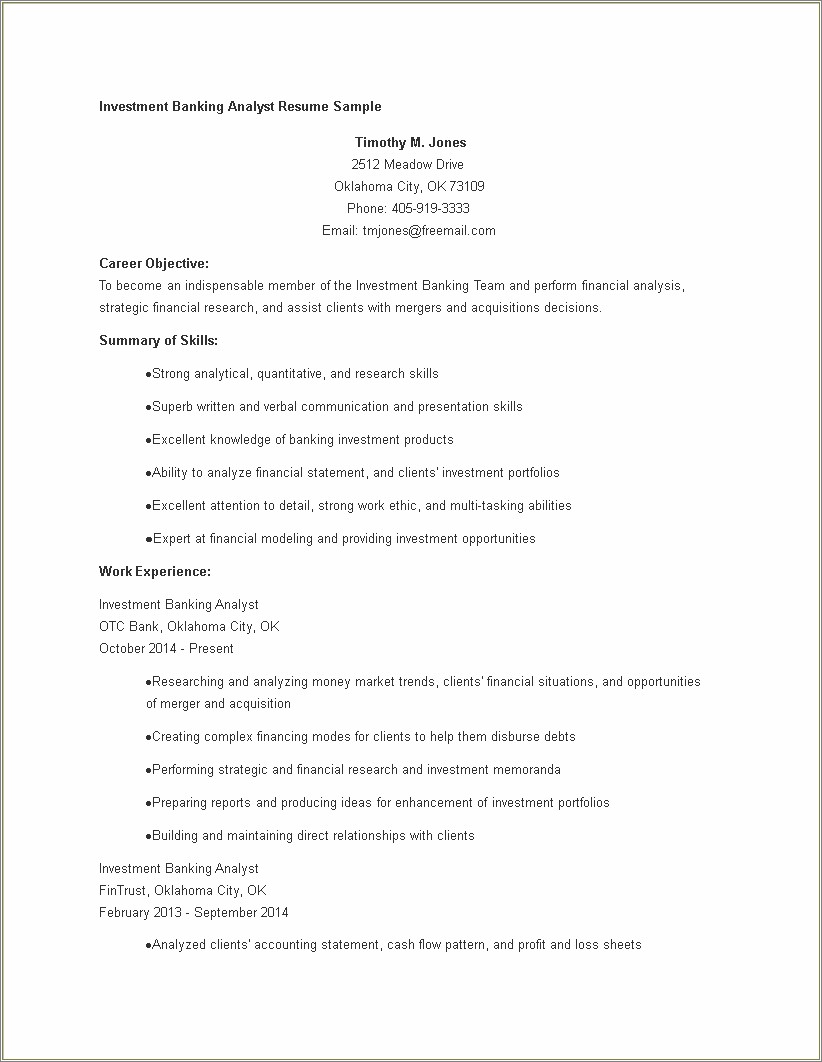 Examples Of Very Strong Financial Analyst Resumes