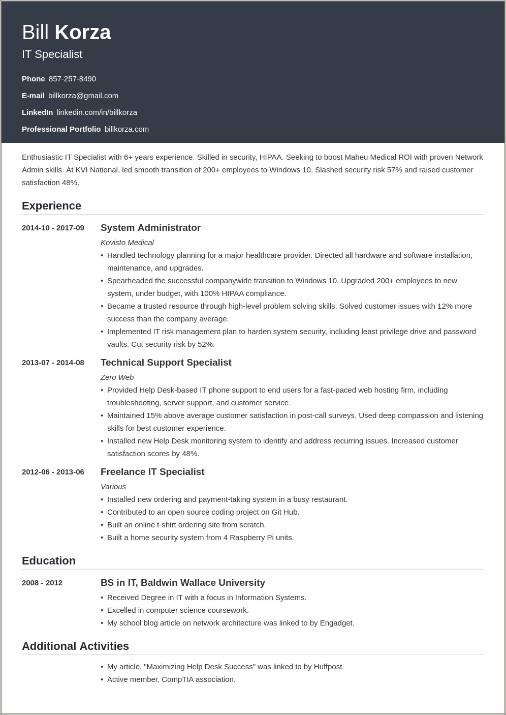Examples Of Well Written Resume Profiles
