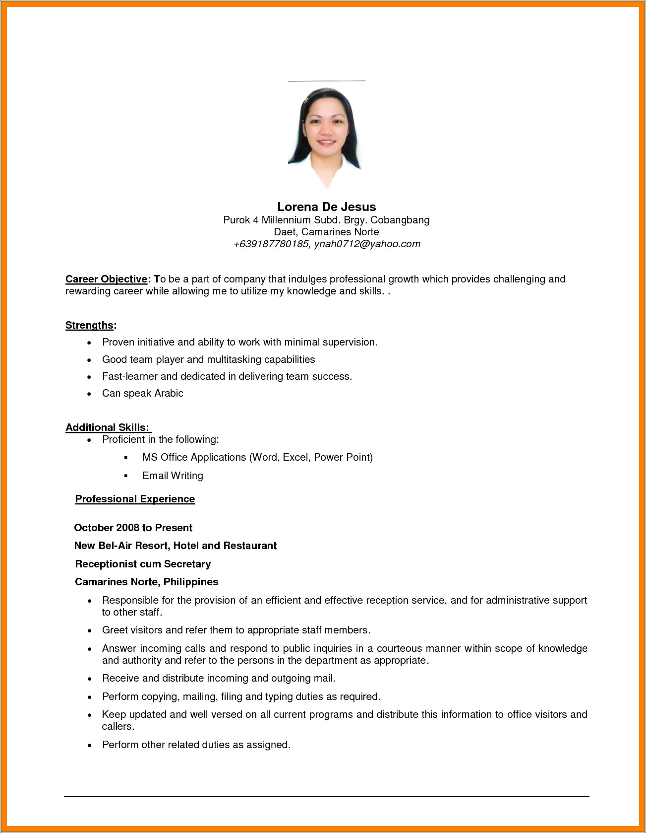 Examples Of Writing Objectives In Resume