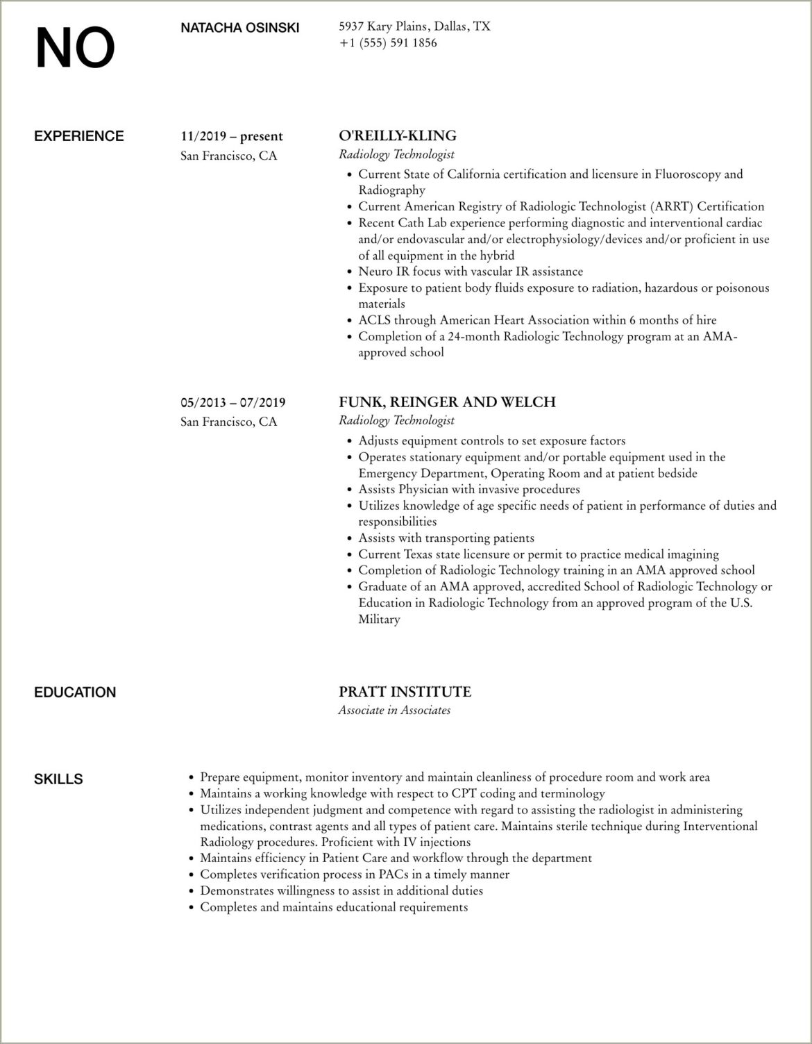 Examples Of X Ray Tech Resume