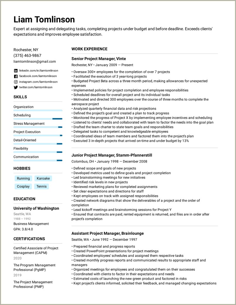 Examples Showcase Project Management Skills For Resume