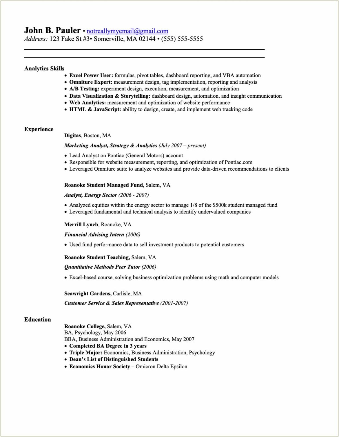 Excel And Vba Skills To List On Resume