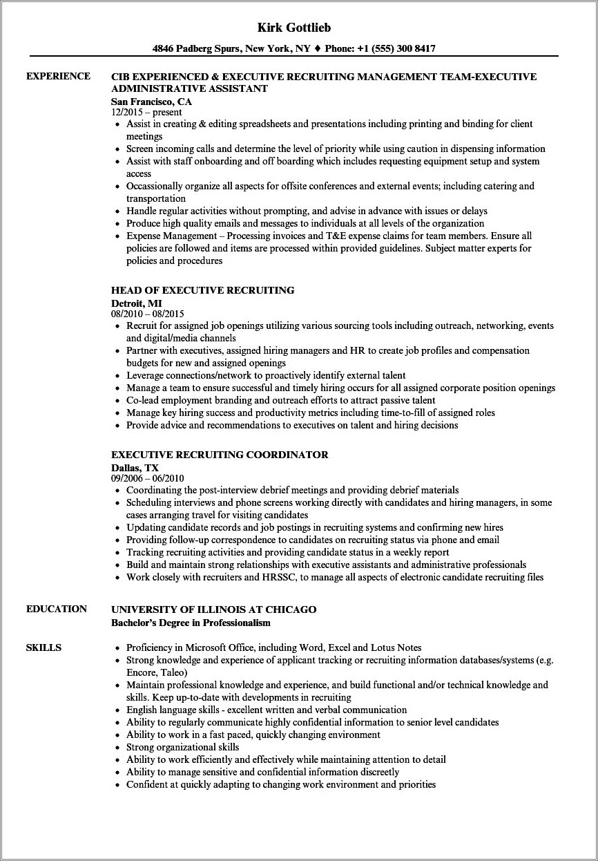 Exectuve Search Recruiter Resume Word Doc