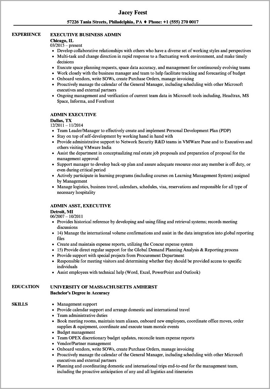 Executive Administrative Assistant Job Description For Resume