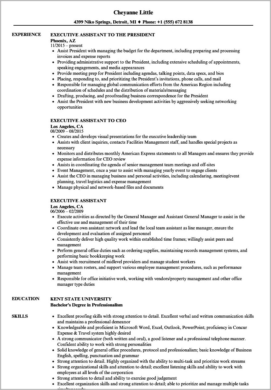 Executive Administrator Job Description For Resume