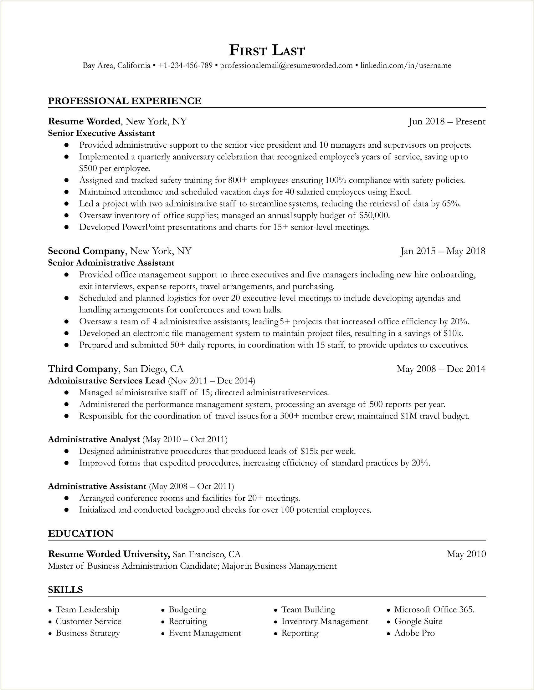 Executive Administrator Resume With Other Experience
