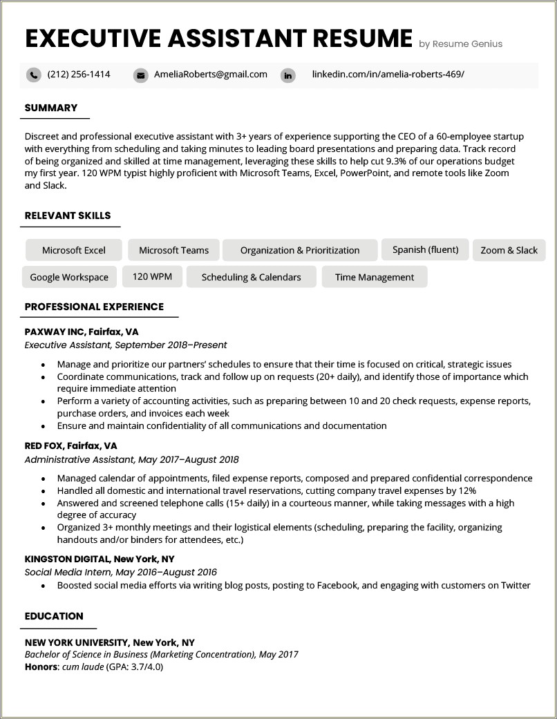 Executive Assistant Hospital Resume Samples 2018