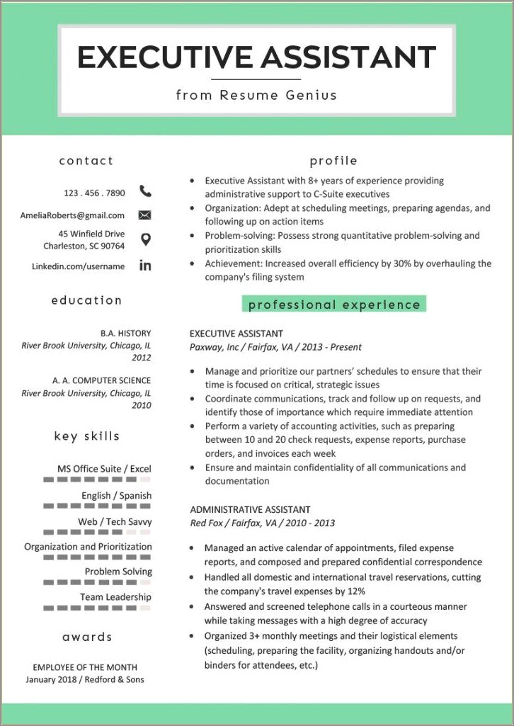 Executive Assistant Job Descriptions For Resume