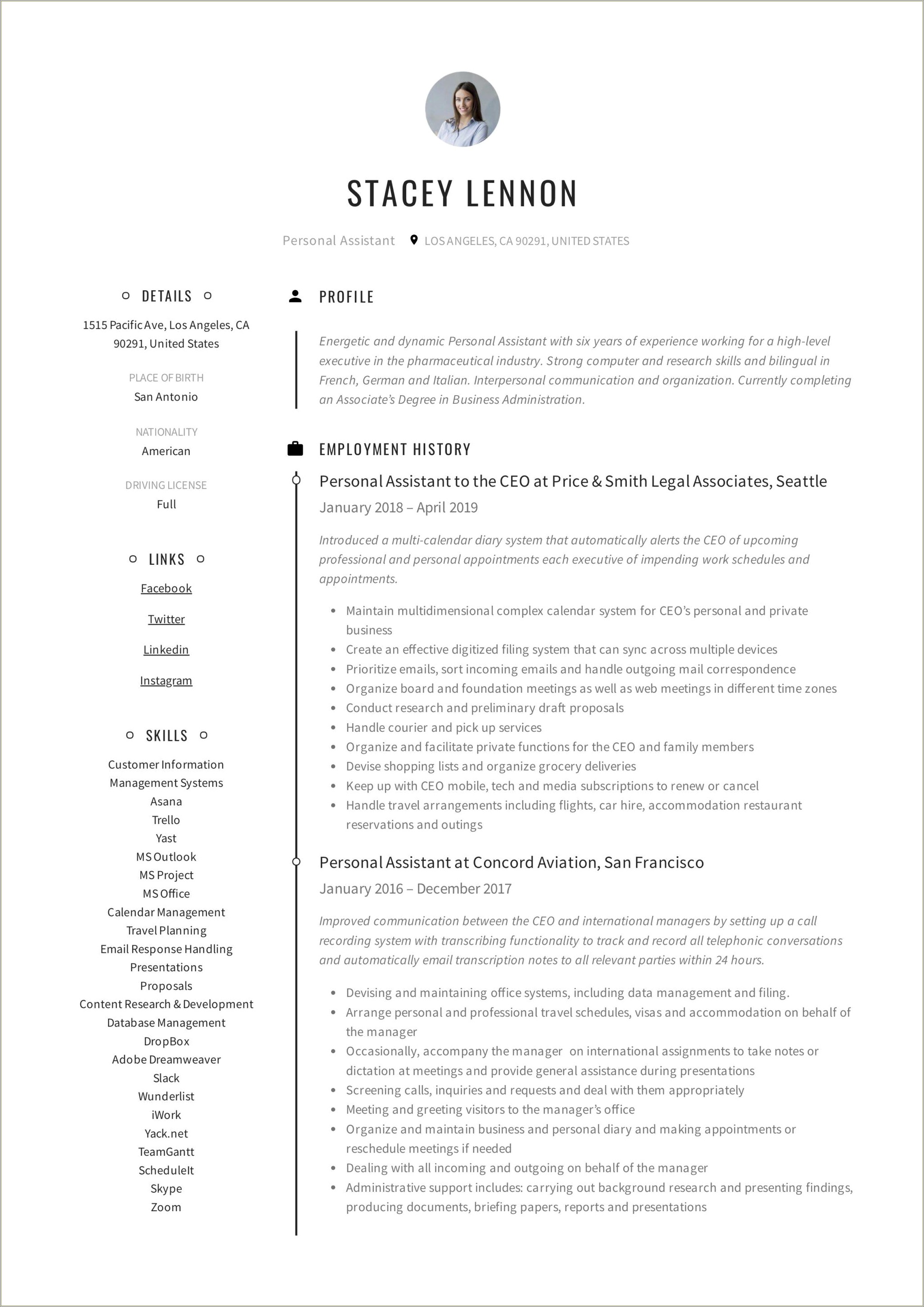 Executive Assistant To Ceo Resume Examples