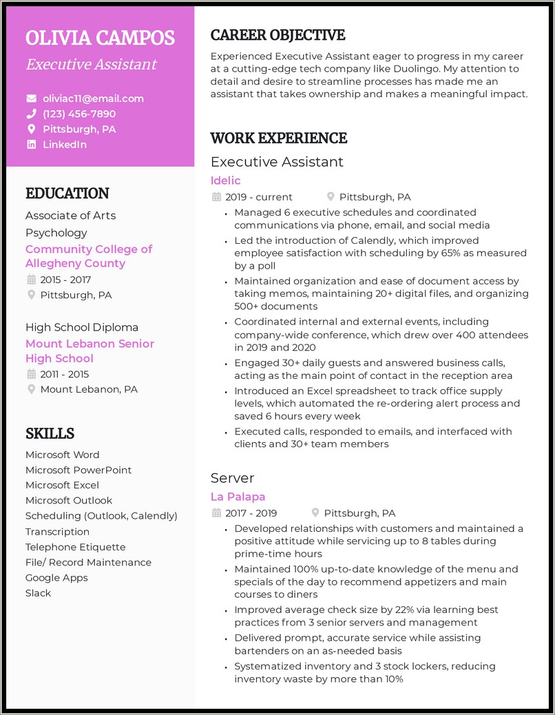 Executive Assistant To Ceo Sample Resume