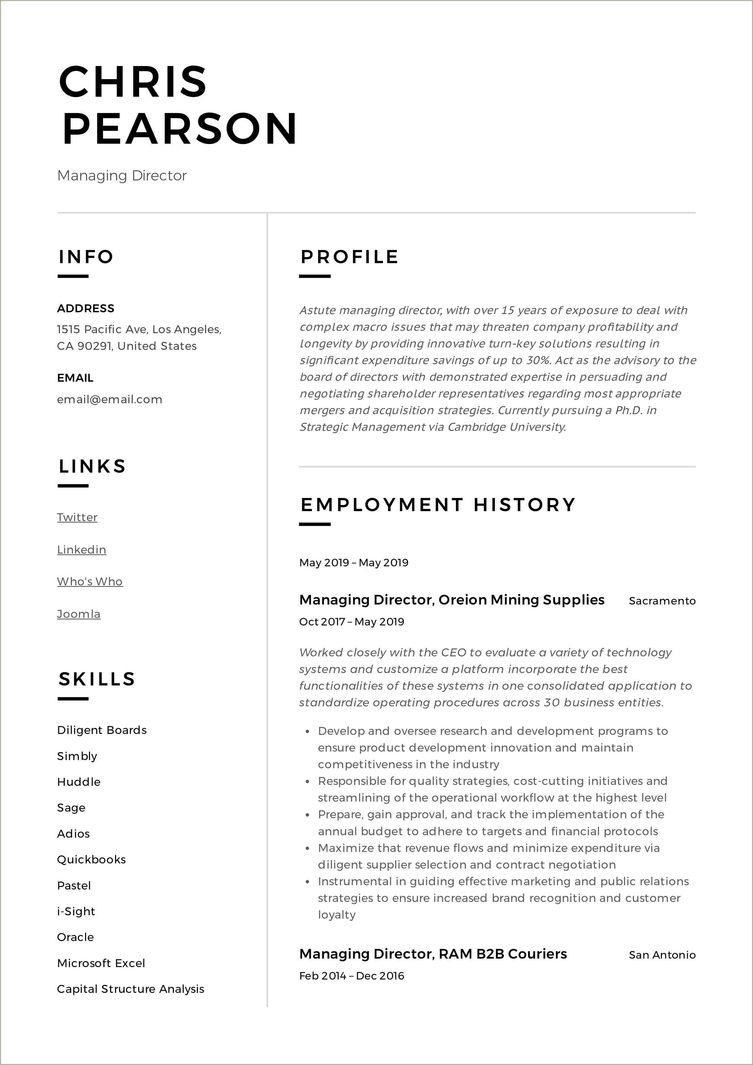 Executive Director Description For A Resume