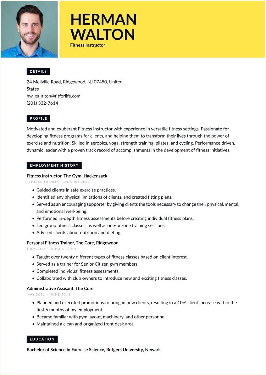 Executive Summary For Fitness Instructor Resume