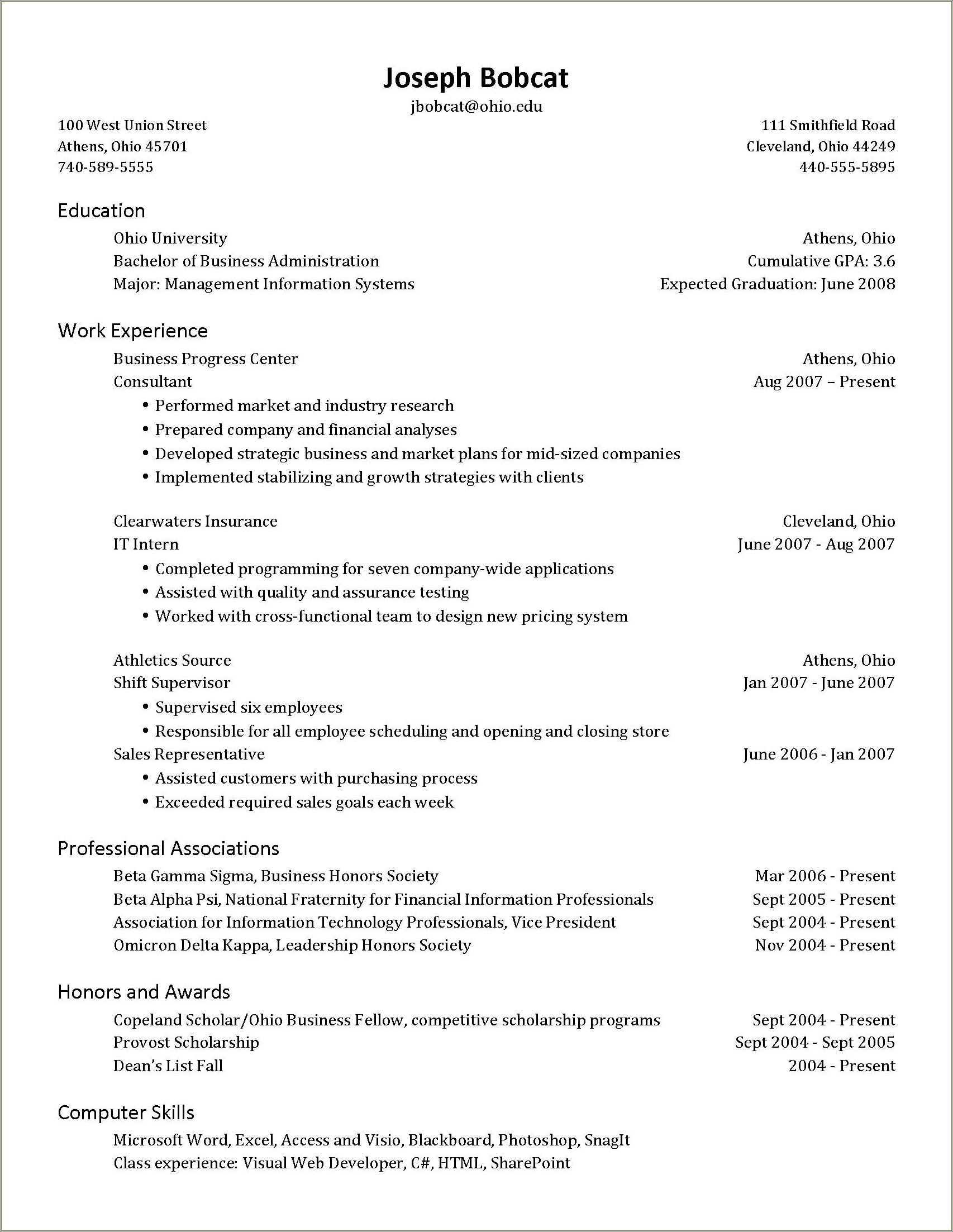 Expected To Graduate In Resume Sample