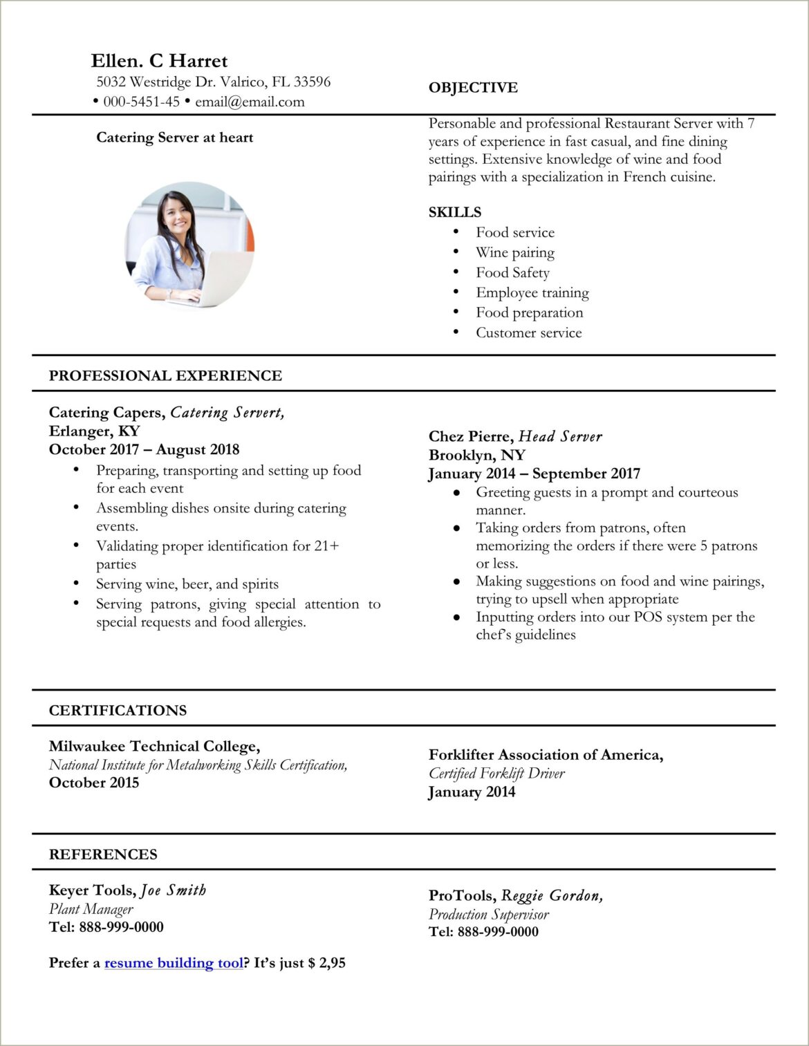 Experience As A Server On Resume